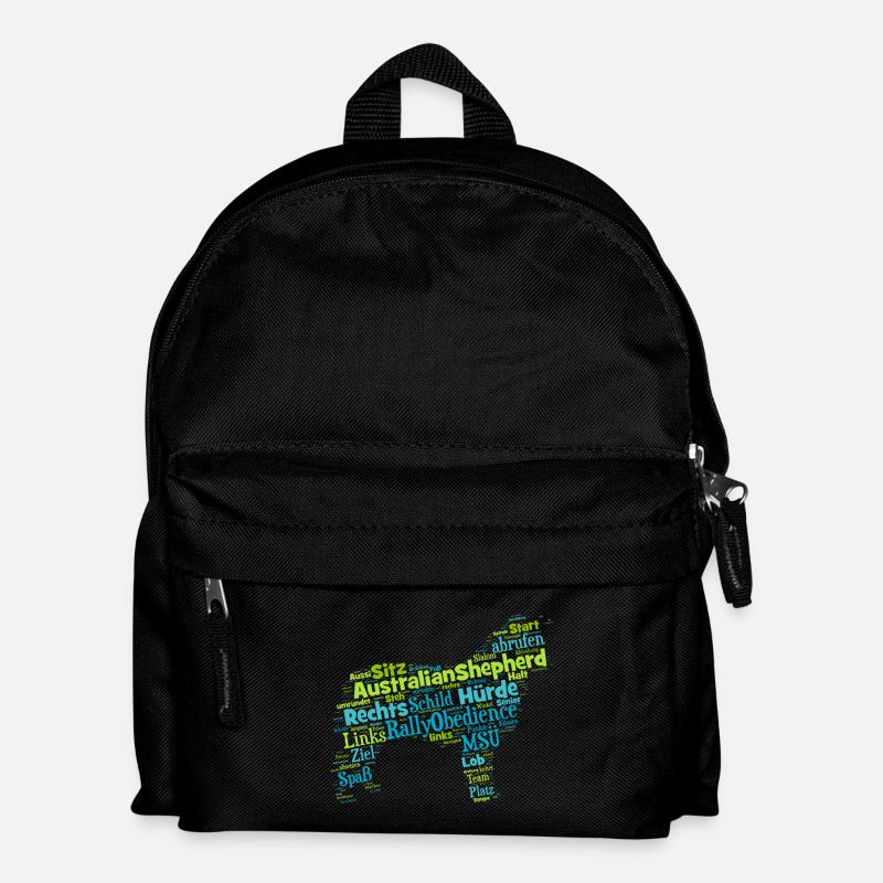 Rally Obedience Australian Shepherd Wordcloud - Kinder Rucksack - Schwarz