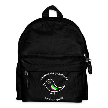 der Vogel guckt auf Italienisch/ Deutsch - Kinder Rucksack - Schwarz - Vorne