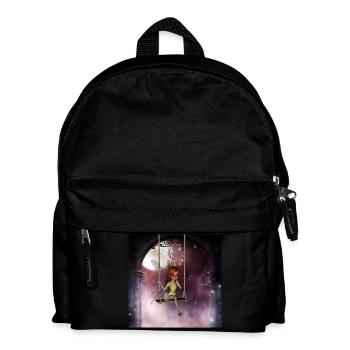 Kleine Fee auf einer Schaukel mit Libelle - Kinder Rucksack - Schwarz - Vorne