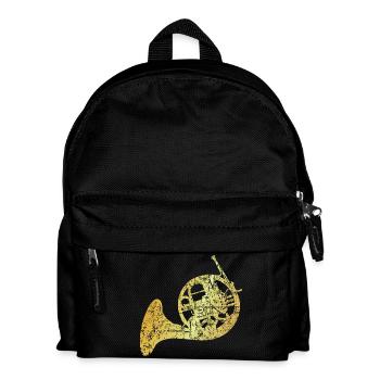 French Horn, Jagdhorn, Horn (Goldgelb) - Kinder Rucksack - Schwarz - Vorne