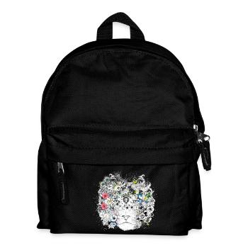 außergewöhnlich verzierte Löwenmähne mit Blumen - Kinder Rucksack - Schwarz - Vorne