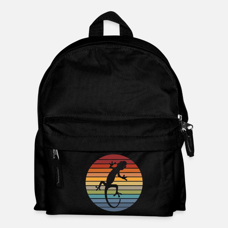 Gecko Silhouette Retro Echse Tier Reptil Geschenk - Kinder Rucksack - Schwarz