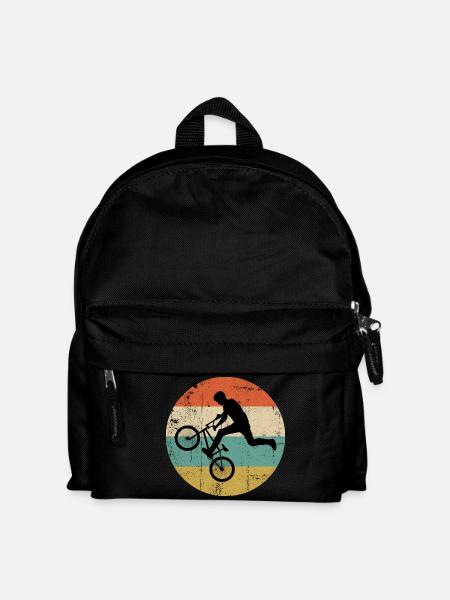 BMX Stunt Silhouette auf Retro Streifen - Kinder Rucksack - Schwarz
