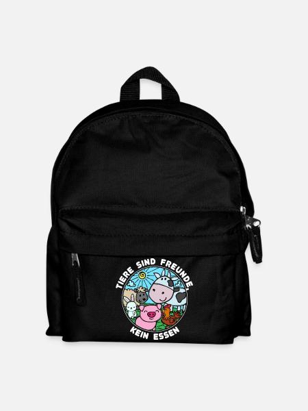 Schwein Kuh Vegan Statement Tierlieb - Kinder Rucksack - Schwarz