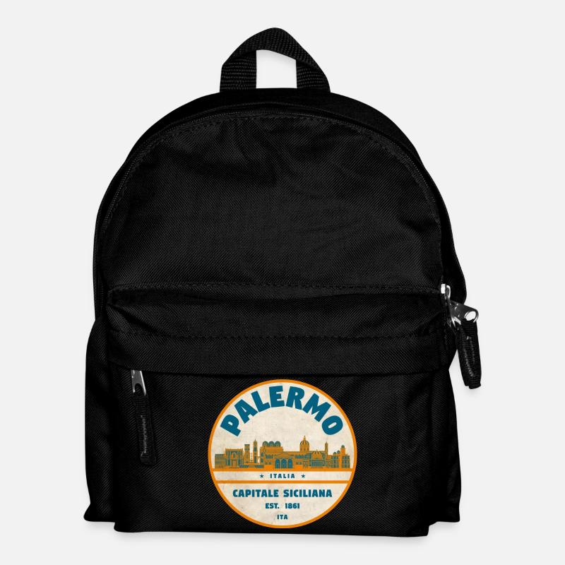 Palermo Retro Stadtlogo rund - Kinder Rucksack - Schwarz