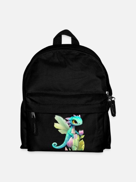 Kawaii-Drachenkarikatur auf rosa Blume - Kinder Rucksack - Schwarz