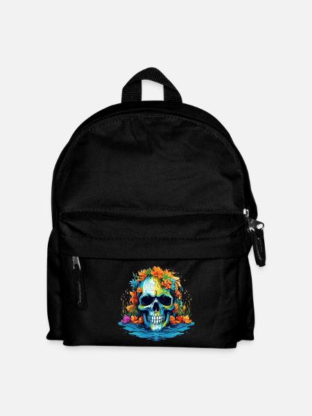Tropischer Blüten-Totenkopf - Kinder Rucksack - Schwarz