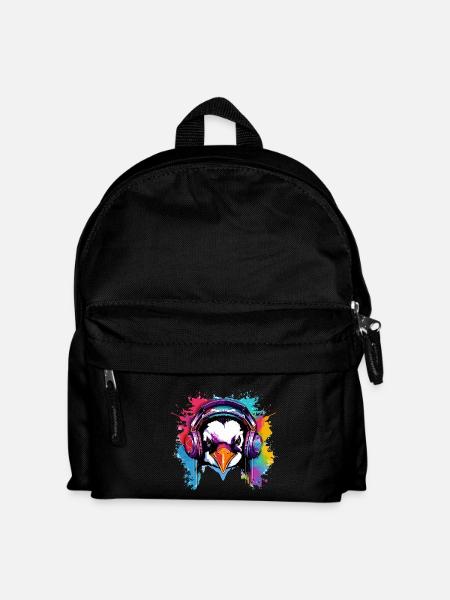 Penguin with headphones, penguins, animals, zoo animals - Kids' Backpack - black