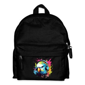 Wellensittich mit Kopfhörer Wellensittiche Vogel - Kinder Rucksack - Schwarz - Vorne