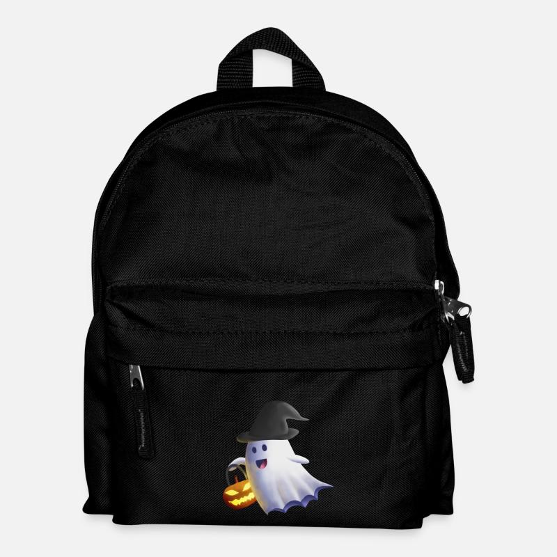 Ghost with Witch Hat and Jack-o'-Lantern - Kids' Backpack - black