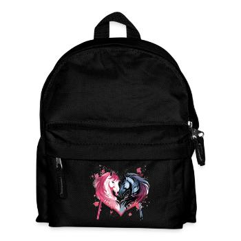 Pferdeköpfe in Herzform - Kinder Rucksack - Schwarz - Vorne