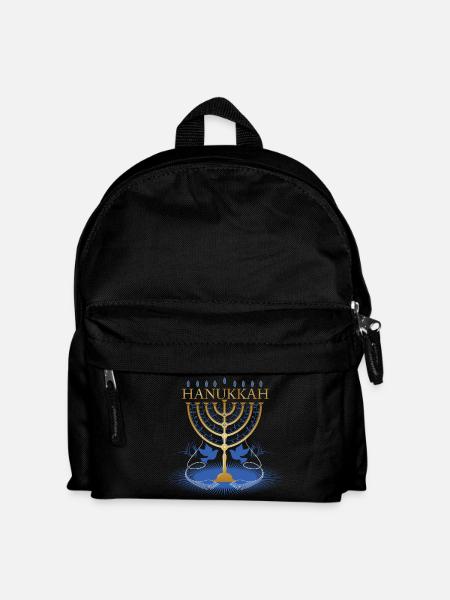 gold-colored Hanukkah candlestick with two doves - Kids' Backpack - black