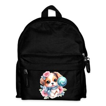 Niedlicher baby Hund mit Blumen und einem Lolli - Kinder Rucksack - Schwarz - Vorne