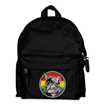 Katzengesicht mit Reggaefahne - Kinder Rucksack - Schwarz - Vorne