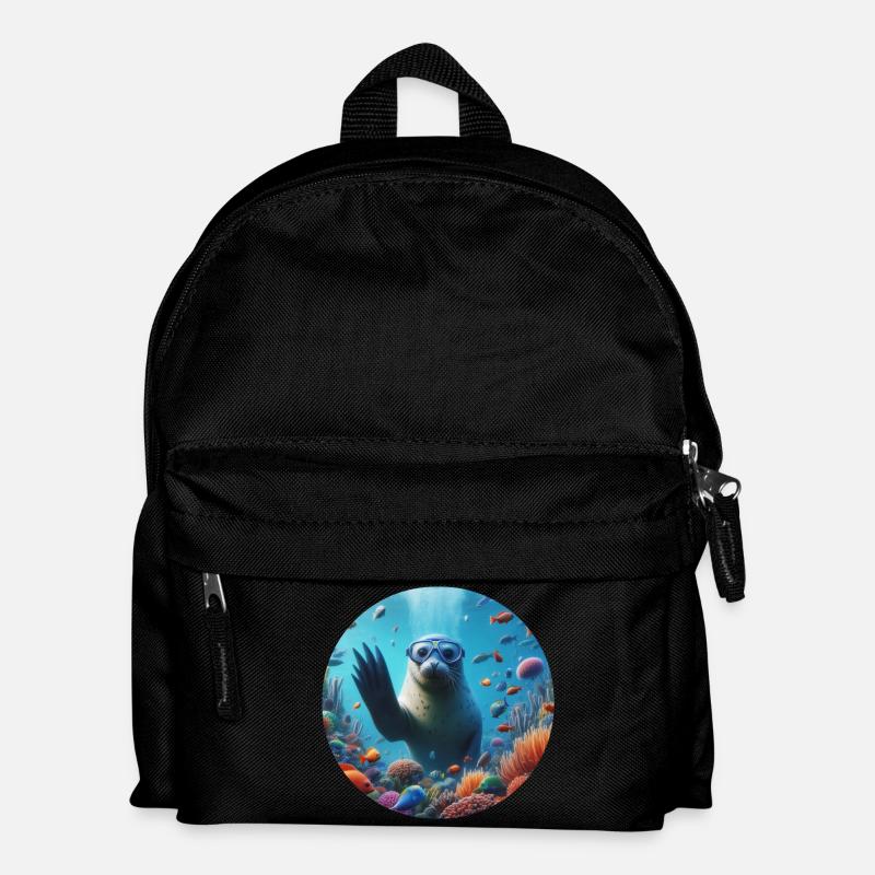 Robbe im Meer mit Taucherbrille - Kinder Rucksack - Schwarz