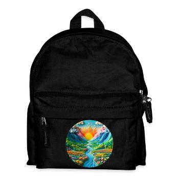 Landscape colorful with sun, mountains and lake made of plasticine - Kids' Backpack - black - Front