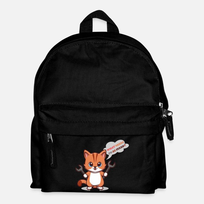 Süßes Kätzchen mit Werkzeugen und Frage - Kinder Rucksack - Schwarz