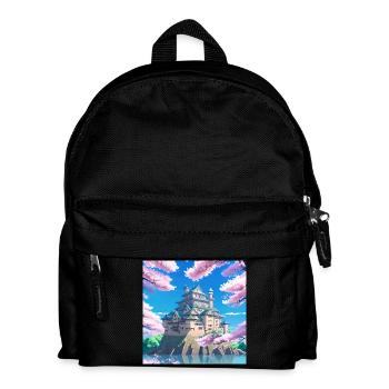 Château japonais entouré de cerisiers en fleurs - Sac à dos Enfant - noir - Devant