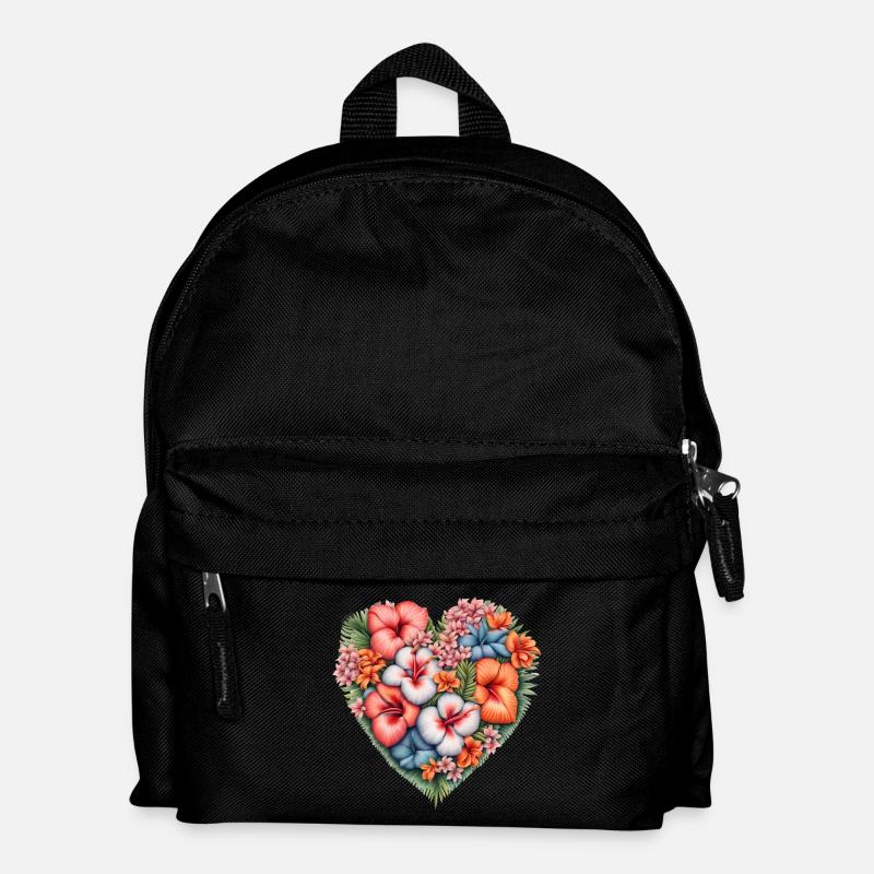 Herz aus Hibiskusblüten Muster - Kinder Rucksack - Schwarz