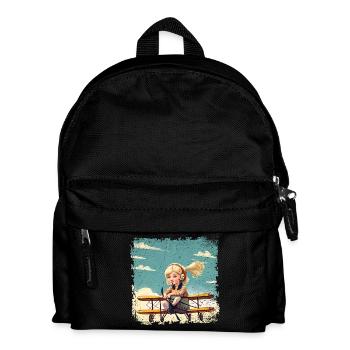 Mädchen sitzt auf einem Doppeldecker | Fantasy - Kinder Rucksack - Schwarz - Vorne