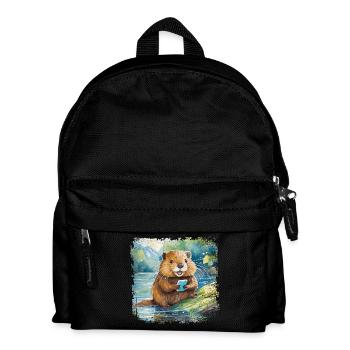 Mignon jeune castor avec téléphone portable - Sac à dos Enfant - noir - Devant