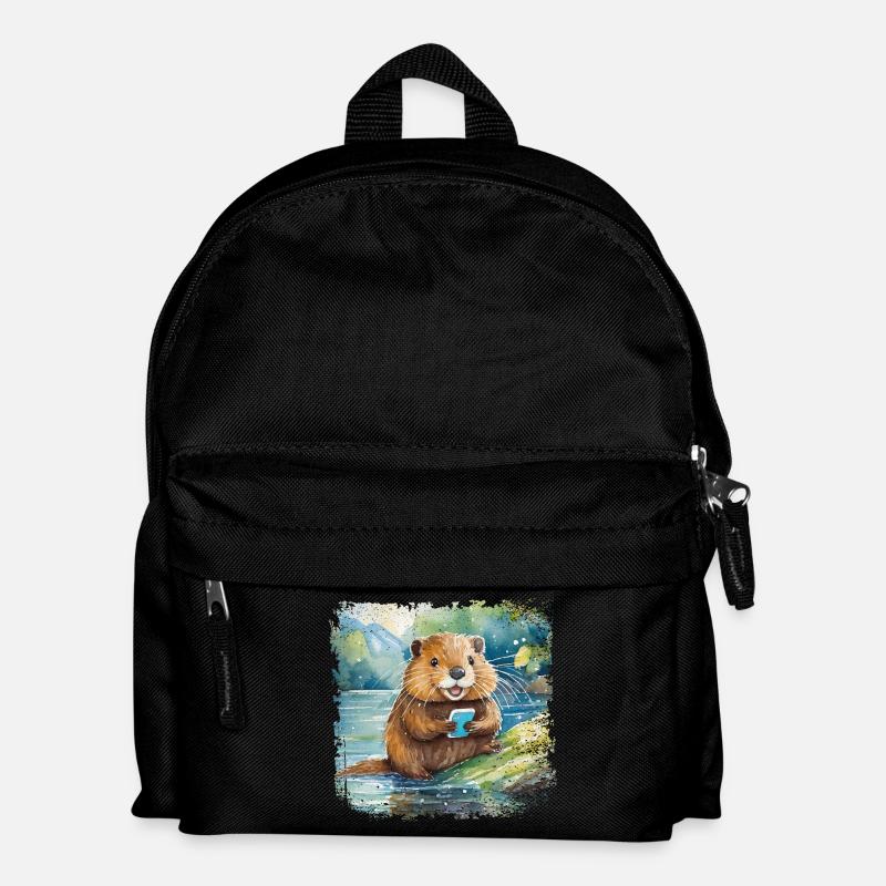 Mignon jeune castor avec téléphone portable - Sac à dos Enfant - noir