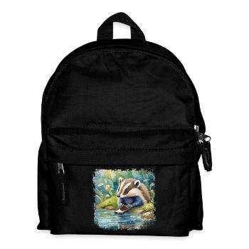 Niedlicher junger Dachs mit Handy, Kinderbuchstil - Kinder Rucksack - Schwarz - Vorne