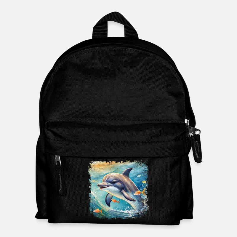 Niedlicher junger Delfin im Kinderbuchstil - Kinder Rucksack - Schwarz