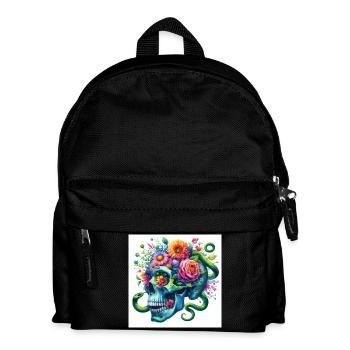 Aquarell blauer Totenkopf und Schlangen - Kinder Rucksack - Schwarz - Vorne