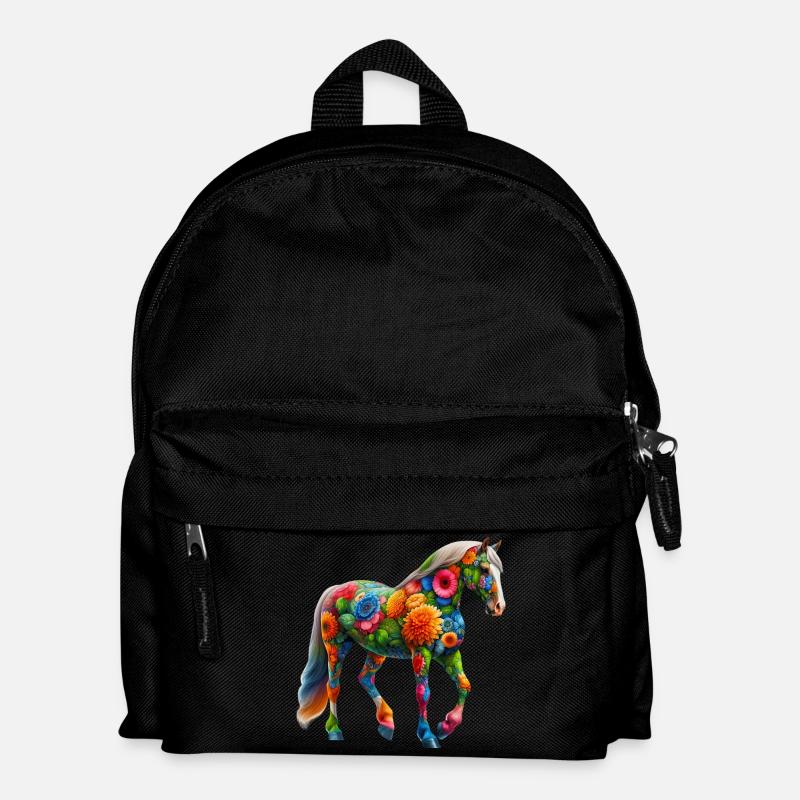 Pferd mit Blumen geschmückt - Kinder Rucksack - Schwarz