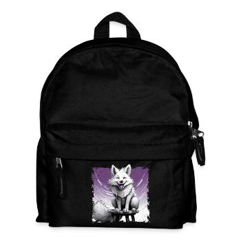 Fuchs comic, lachend, sitzt auf Hocker | Poster - Kinder Rucksack - Schwarz - Vorne