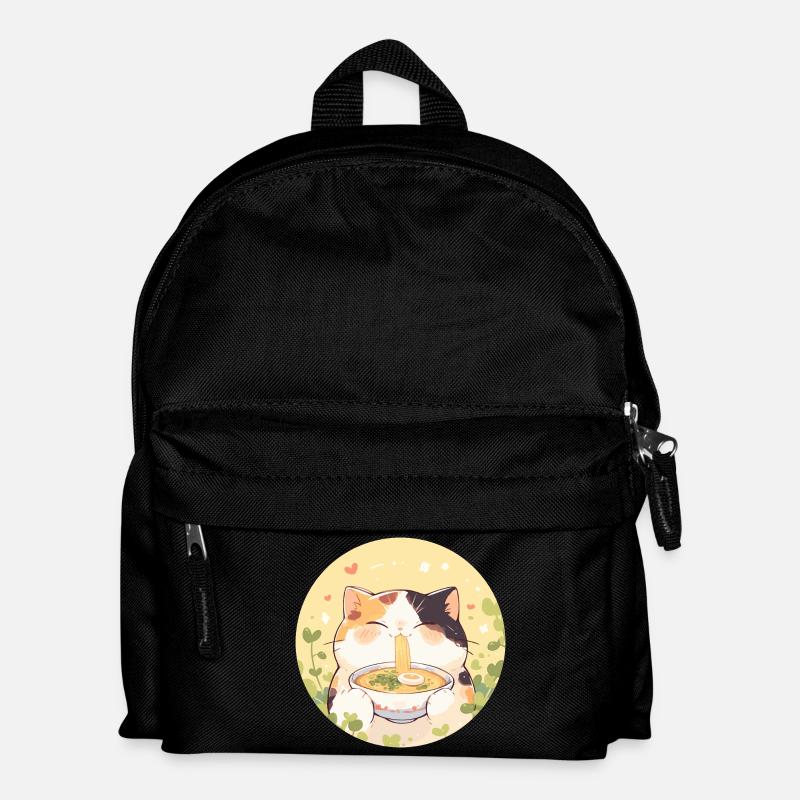 Cat eating Ramen - Kids' Backpack - black