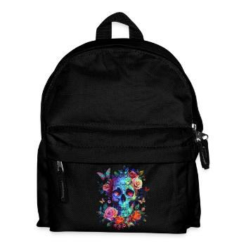 Totenkopf mit Blumen und Schmetterling - Kinder Rucksack - Schwarz - Vorne