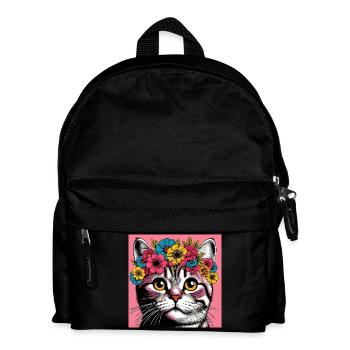 Chat avec des fleurs - Sac à dos Enfant - noir - Devant