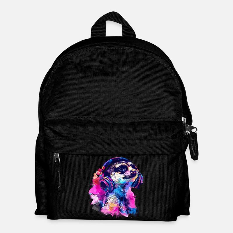 Erdmännchen Erdhündchen Scharrtier mit Kopfhörer - Kinder Rucksack - Schwarz