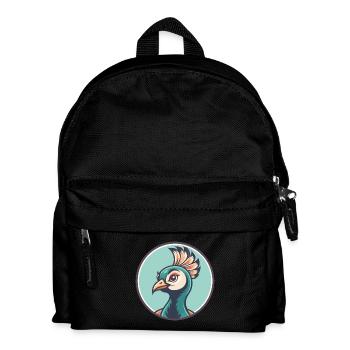 Pfau Kawaii Cartoon Figur Tier Haustier Gesicht - Kinder Rucksack - Schwarz - Vorne