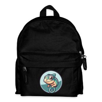Chamäleon Kawaii Cartoon Figur Tier Haustier Gesicht - Kinder Rucksack - Schwarz - Vorne