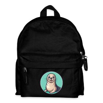 Siegel Kawaii Cartoon Figur Tier Haustier Gesicht - Kinder Rucksack - Schwarz - Vorne