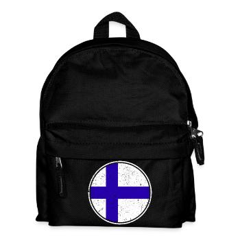 Finnische Flagge — Distressed Style & im Kreis - Kinder Rucksack - Schwarz - Vorne