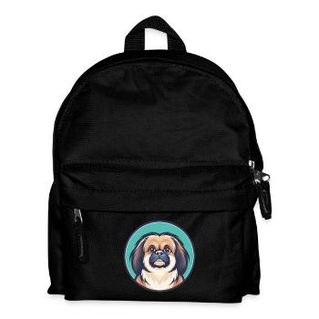 Pekinesische Hunderasse Karikatur Kawaii Clipart Tier - Kinder Rucksack - Schwarz - Vorne