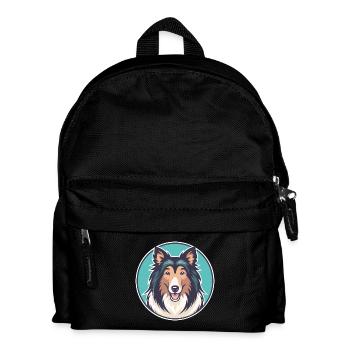 Rough Collie Dog Breed Cartoon Kawaii Clipart Pet - Kids' Backpack - black - Front