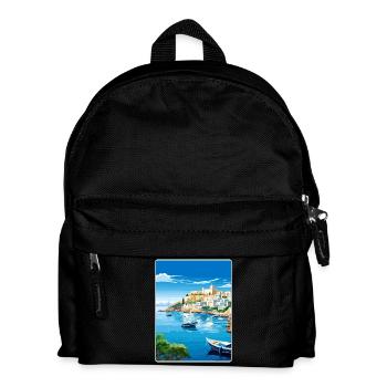 Kos Greece Travel Poster Souvenir Postcard Paint - Kids' Backpack - black - Front