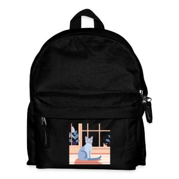 Blue Cat by Window Afternoon - Kids' Backpack - black - Front