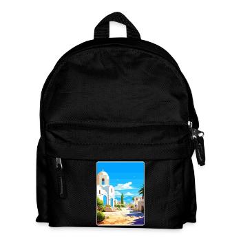 Kos Greece Travel Poster Souvenir Postcard Paint - Kids' Backpack - black - Front