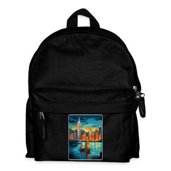 Hong Kong China Travel Poster Souvenir Paint WPA - Kids' Backpack - black - Front
