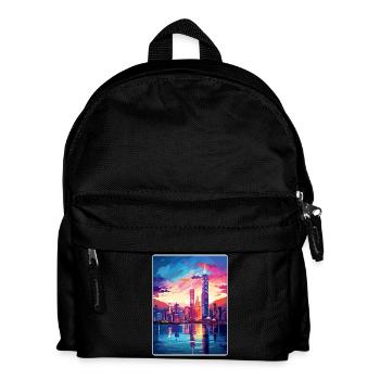 Hong Kong China Travel Poster Souvenir Paint WPA - Kids' Backpack - black - Front