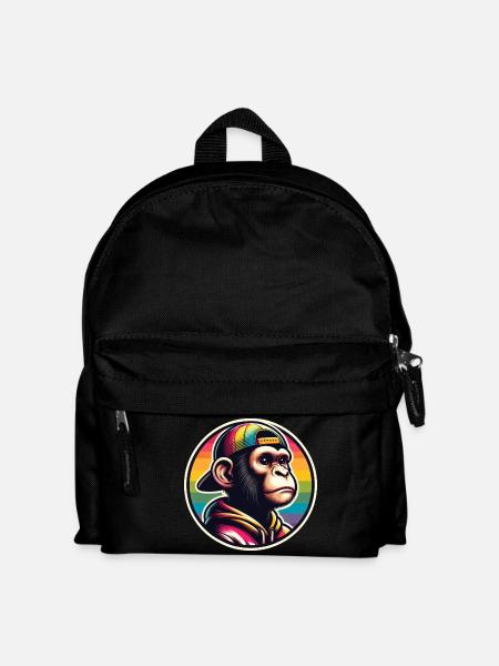 Affe Hoodie Cap Regenbogen - Kinder Rucksack - Schwarz
