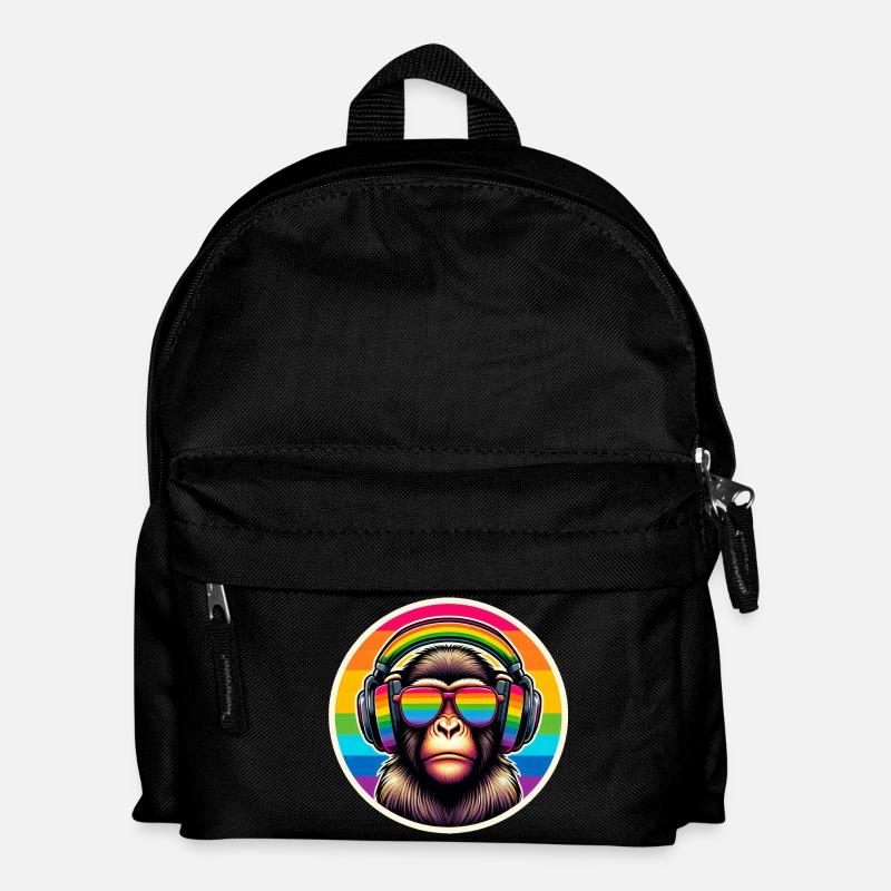 Monkey Headphones Glasses Rainbow Colorful - Kids' Backpack - black