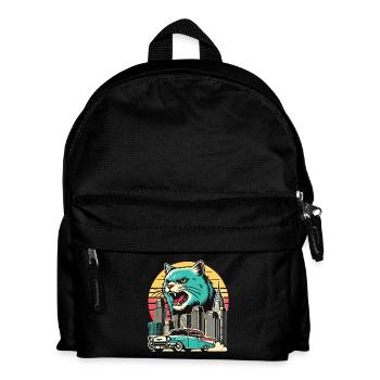 Fierce Cat Over City Retro Desin - Kids' Backpack - black - Front