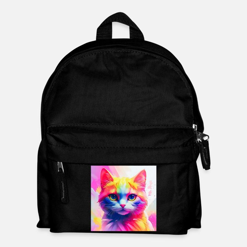 Lebendiges Regenbogenkatzen-Kunstwerk - Kinder Rucksack - Schwarz